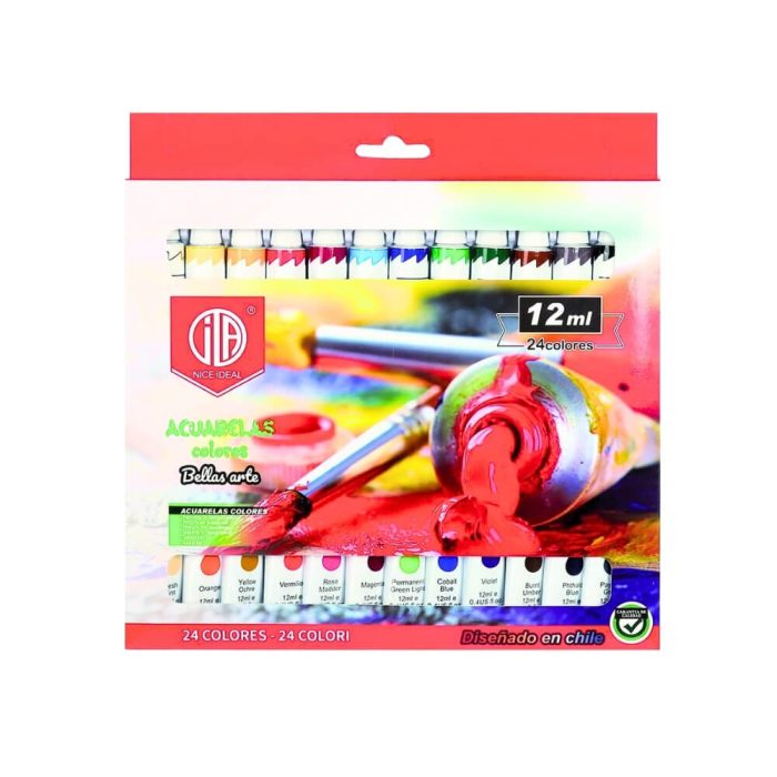 Set de acuarelas en tubo – 24 colores de 12ml – Bellas Artes Nice Ideal