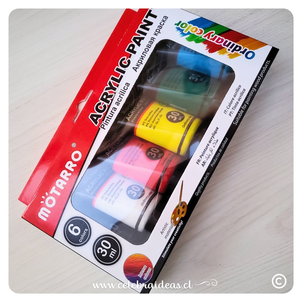 Set Pinturas Acrílicas Básicas Motarro | 6 Colores Primarios 30 ml - Imagen 3