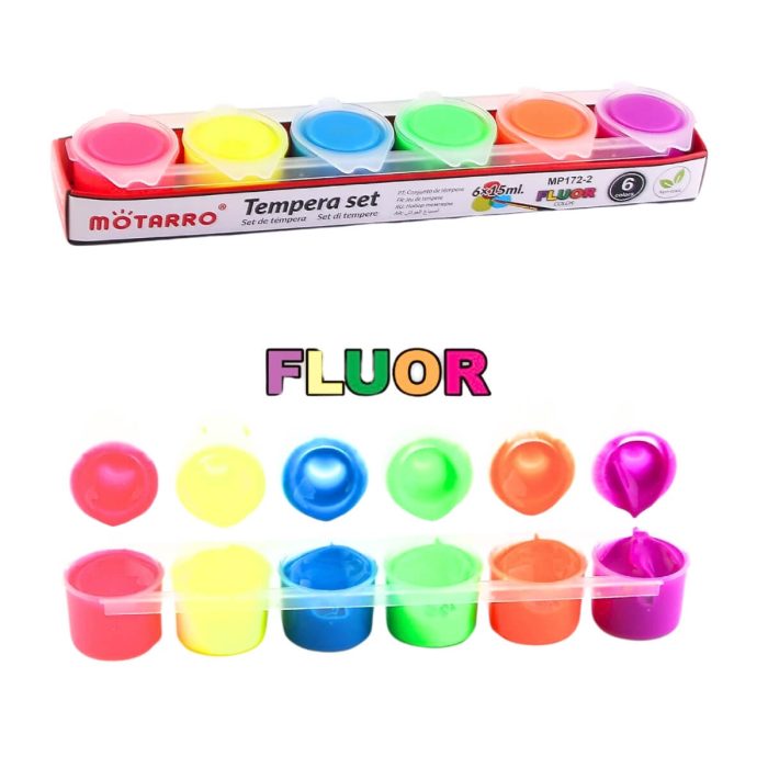 Vista de témperas neón en disposición artística