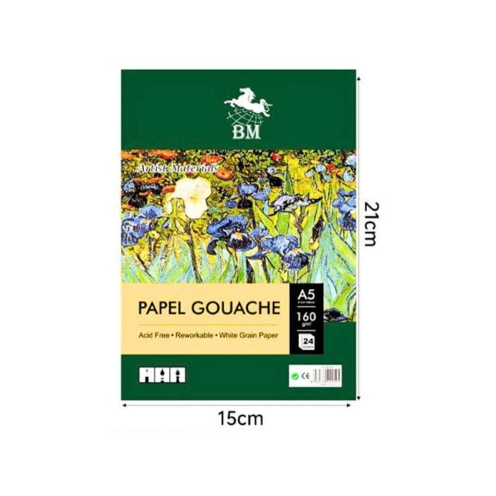 Croquera papel gouache tamaño A5 con 24 hojas 160g – libre de ácido
