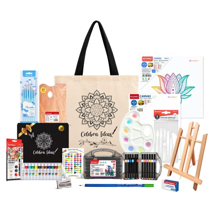 Set kit de Arte pinturas Acrílicos con atril 45 piezas