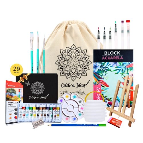 Set de arte kit acuarelas en tubos 12 colores, atril 30 cm, croquera para acuarelas, set de regalo para pintar