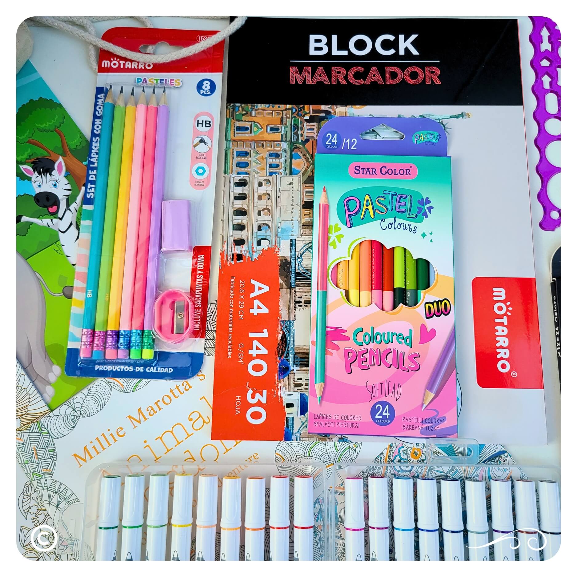 Set arte dibujo para pintar mandalas con marcadores kit 58 Piezas - Imagen 8