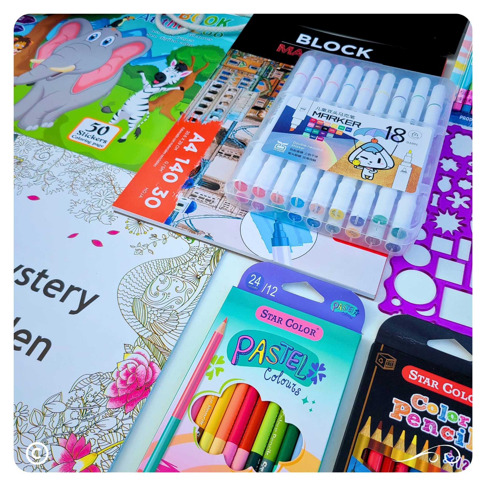 Set arte dibujo para pintar mandalas con marcadores kit 58 Piezas - Imagen 3