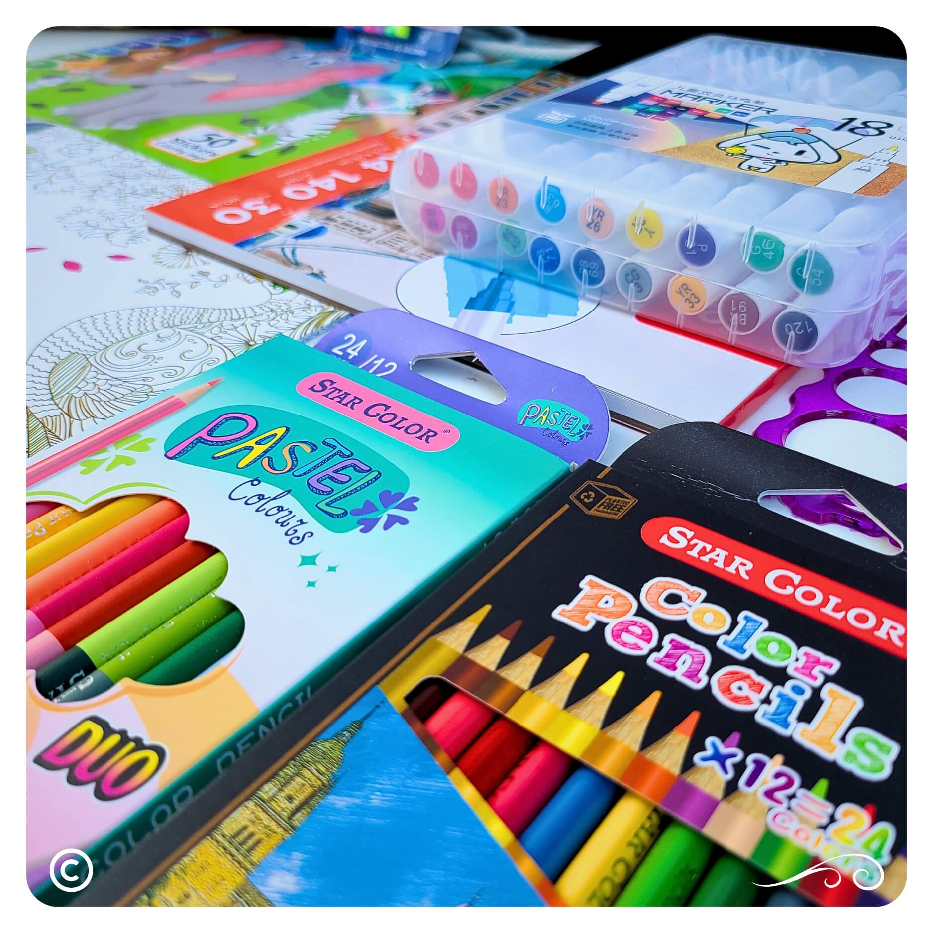 Set arte dibujo para pintar mandalas con marcadores kit 58 Piezas - Imagen 6