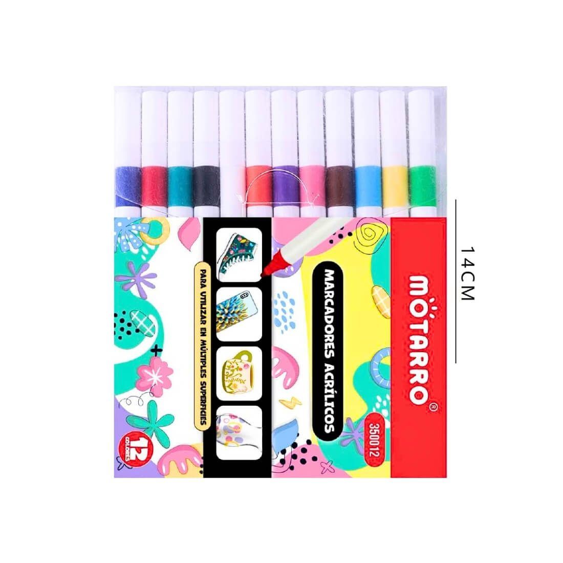 Set de 12 marcadores de pintura acrílica Motarro para múltiples superficies