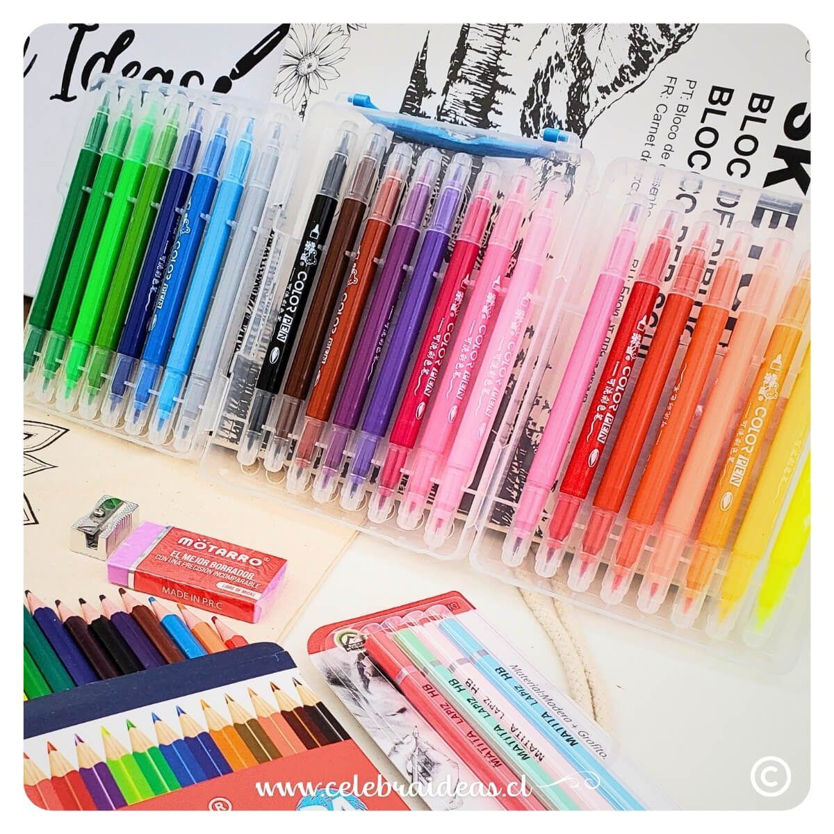 Set Marcadores Doble Punta 24 Colores Motarro - Imagen 2