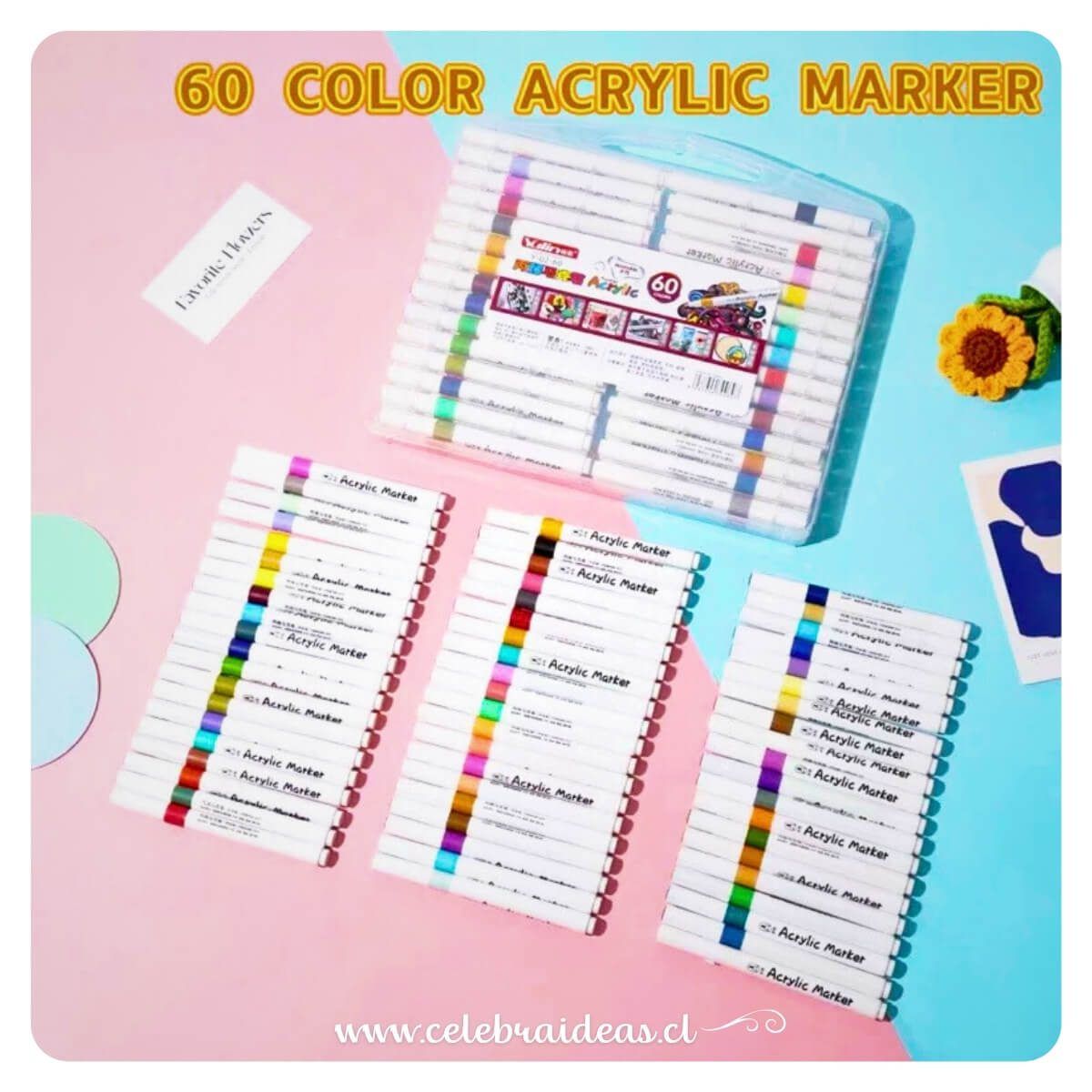 Marcadores Acrílicos 60 Colores – Estuche Rígido - Imagen 6