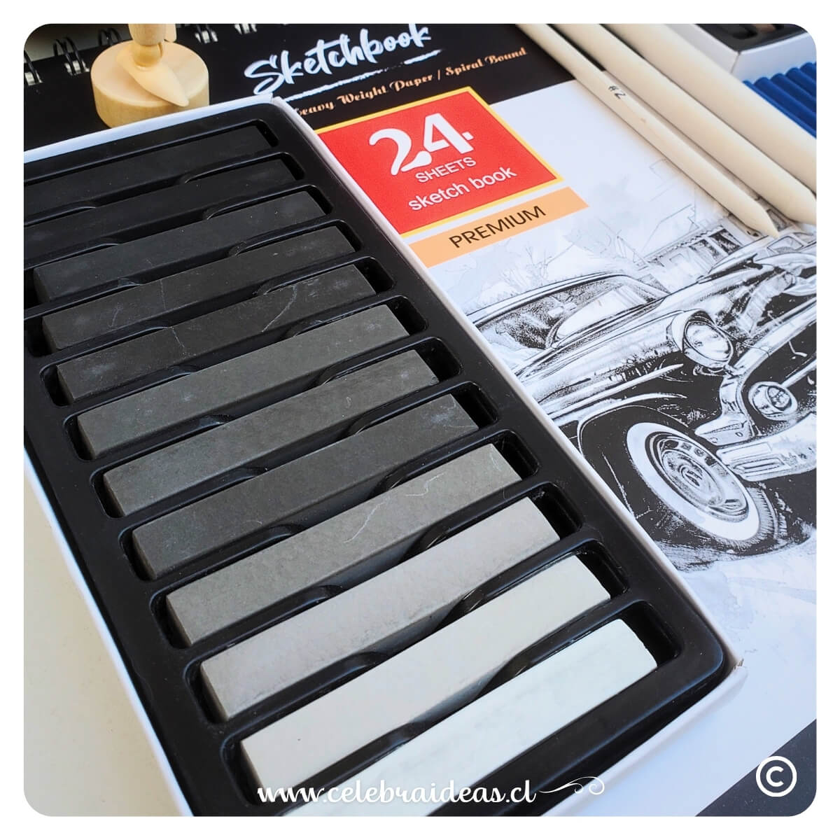 Set Pasteles Secos Suaves 12 Colores escala de Grises - Imagen 3