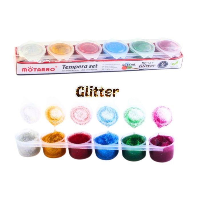 Pinturas témperas con glitter 6 colores 15ml