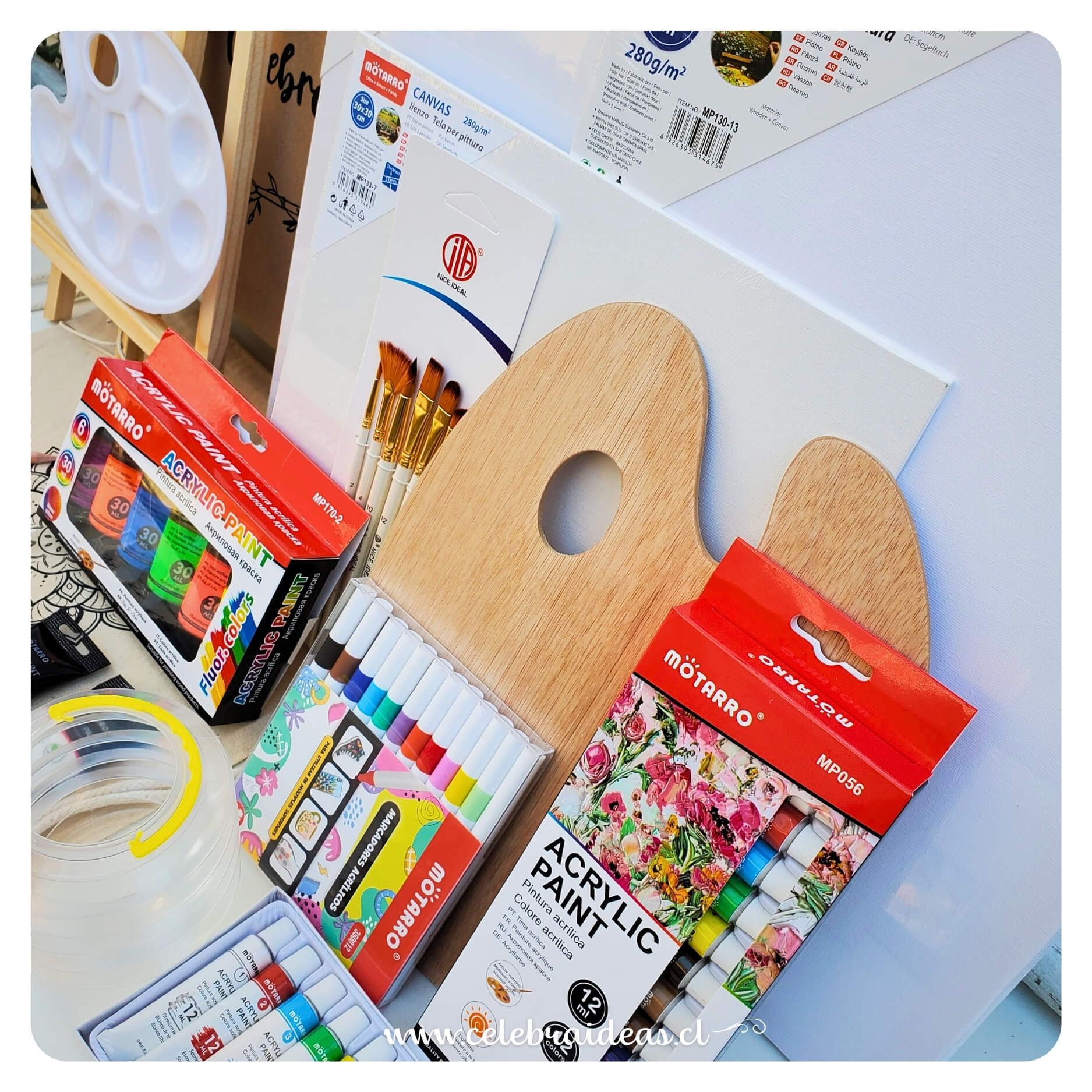 Set de Arte kit Acrílicos con 6 Colores Flúor y Bastidores - Imagen 5