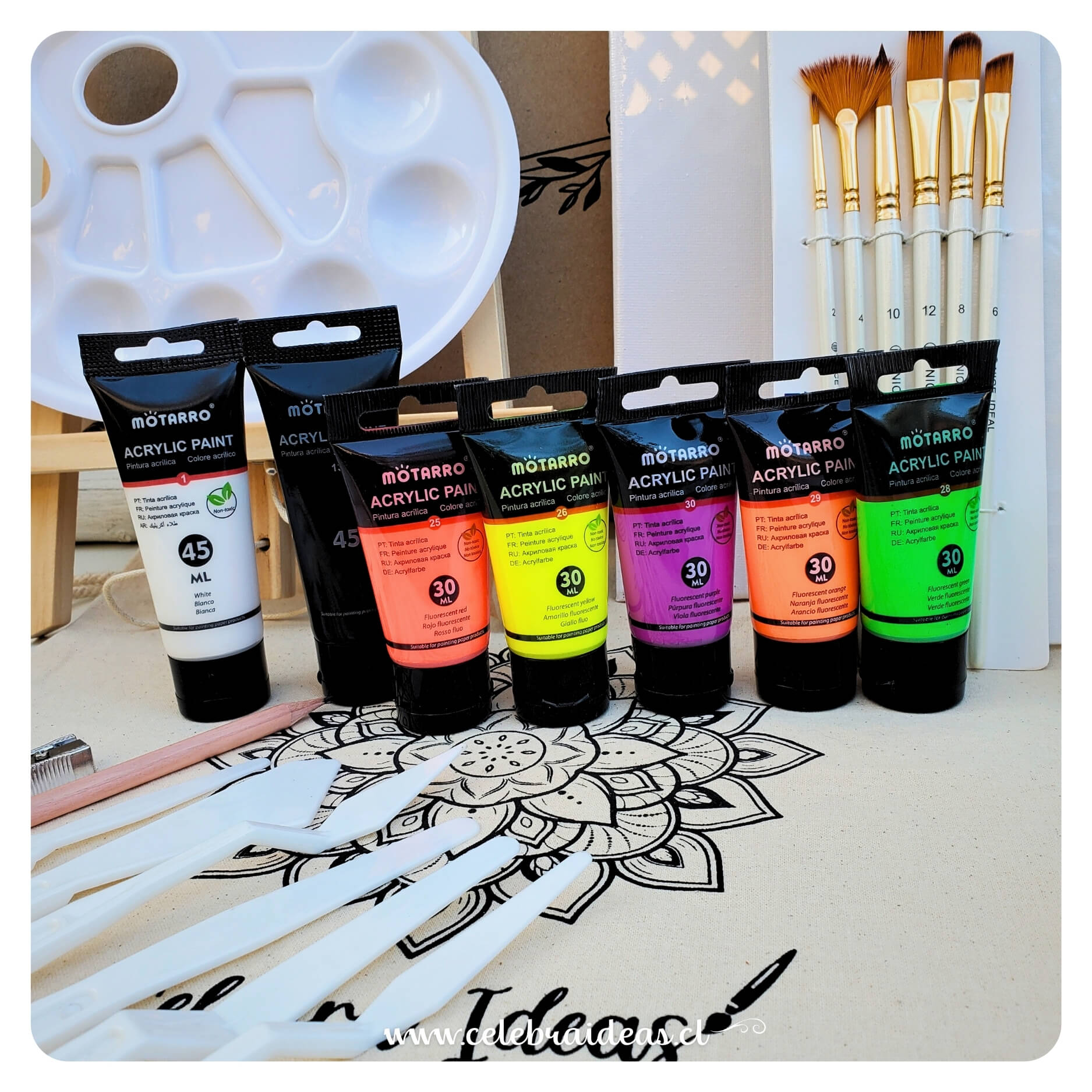 Set de Arte kit Acrílicos con 6 Colores Flúor y Bastidores - Imagen 4