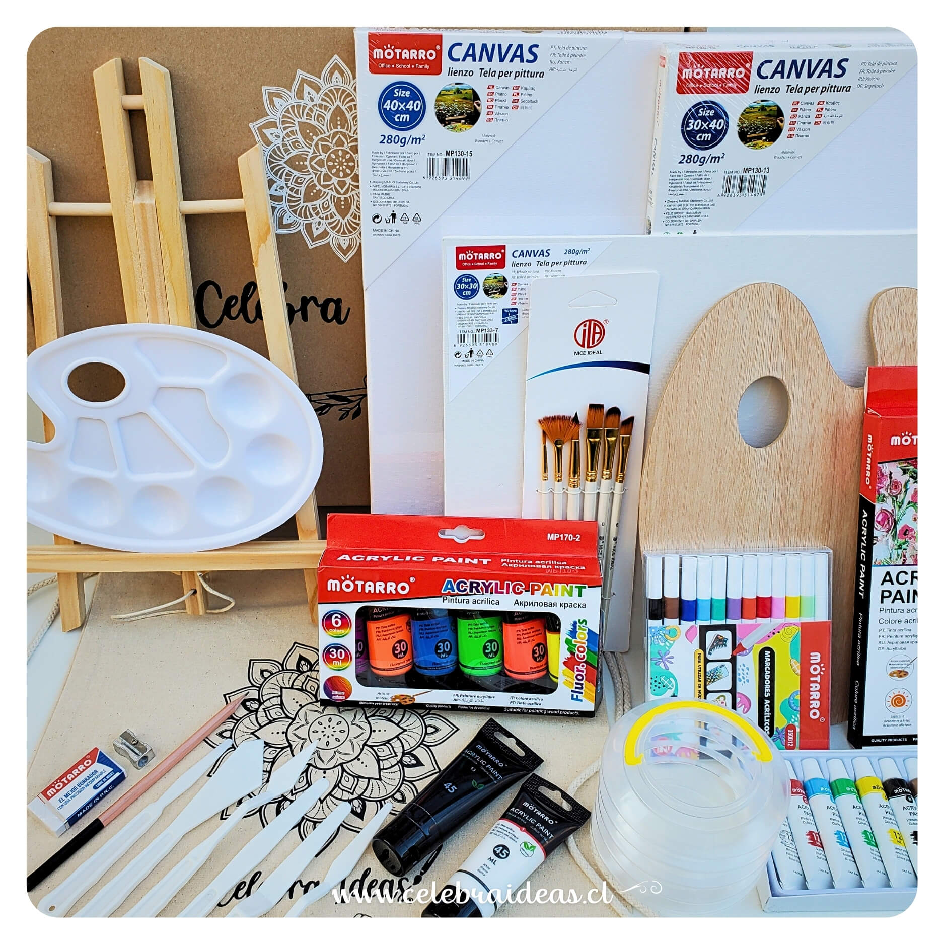 Set de Arte kit Acrílicos con 6 Colores Flúor y Bastidores - Imagen 3