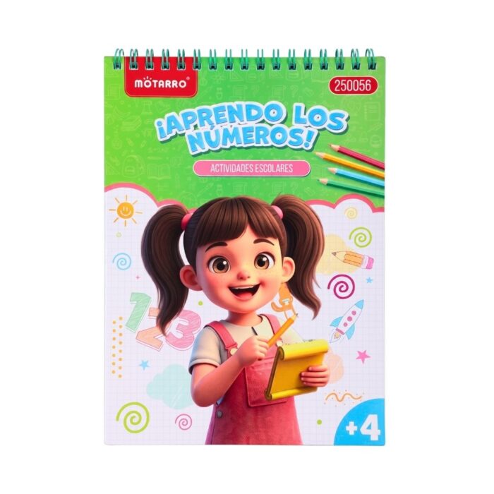 Portada de libro didáctico educativo infantil marca Motarro código 250056 para aprender los números y colorear niños de 4 años.