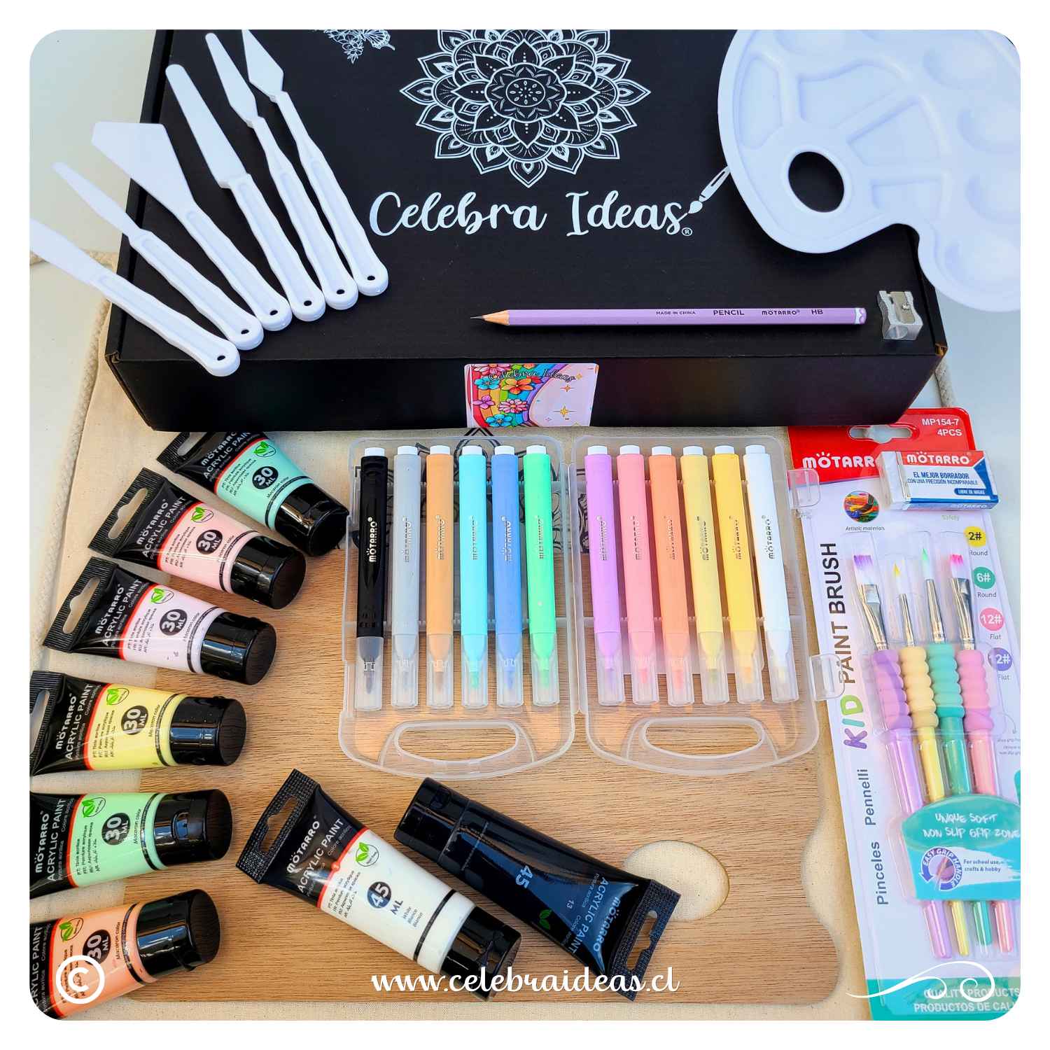 Kit de Arte y Pinturas Acrílicas Tonos Pastel con Marcadores - Imagen 11