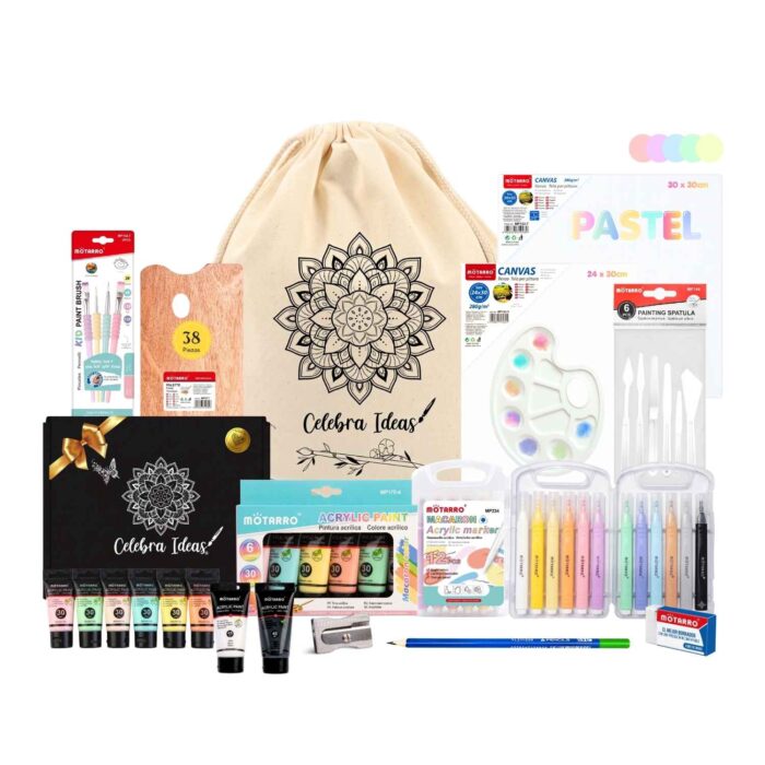 Kit de Arte y Pinturas Acrílicas Tonos Pastel con Marcadores
